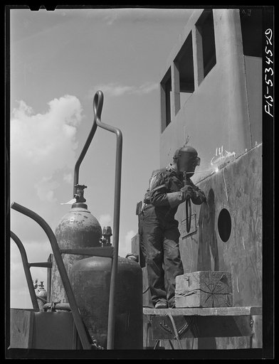 Decatur, Alabama. Ingalls Shipbuilding Company. The wheelhouse of a barge under construction