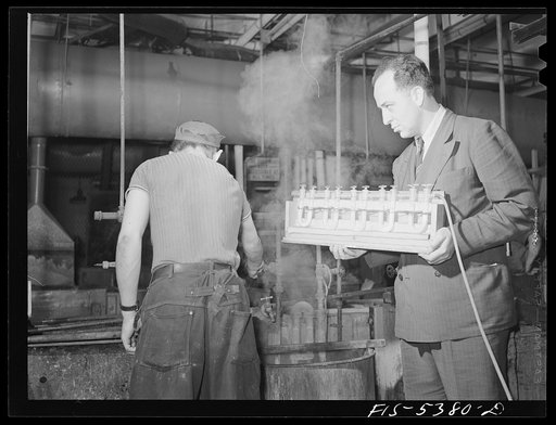 Brooklyn, New York. Industrial hygiene specialist testing a factory for injurious gases