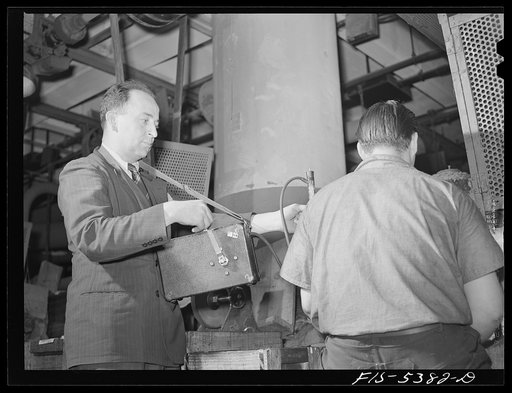 Brooklyn, New York. Industrial hygiene specialist testing a factory for injurious gases
