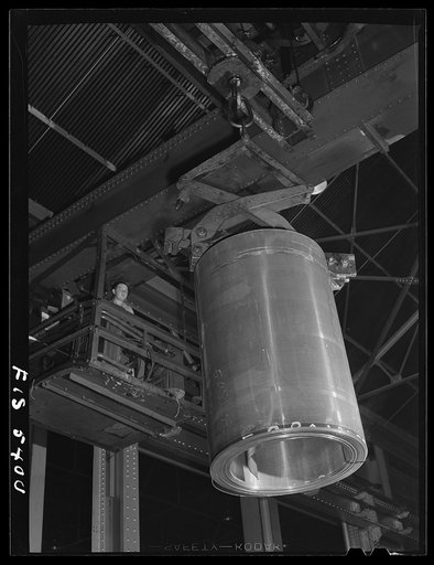 Sheffield, Alabama Reynolds Alloys Company. Rolls of hot aluminum from the ovens are transported by overhead cranes