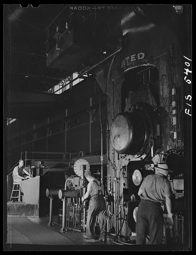 Sheffield, Alabama. Reynolds Alloys Company. At the hot mill where the aluminum slab is first rolled into a sheet