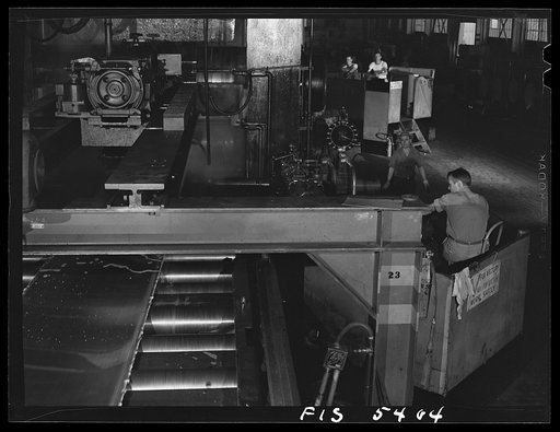 Sheffield, Alabama. Reynolds Alloys Company. At the hot mill where the aluminum slab is first rolled into a sheet