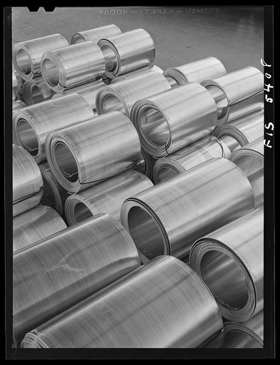Untitled photo, possibly related to: Sheffield, Alabama. Reynolds Alloys Company. Rolls of Aluminum