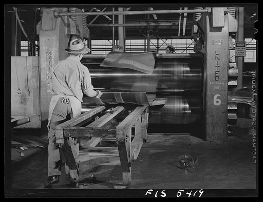 Sheffield, Alabama. Reynolds Alloys Company. Rolling cold aluminum sheets