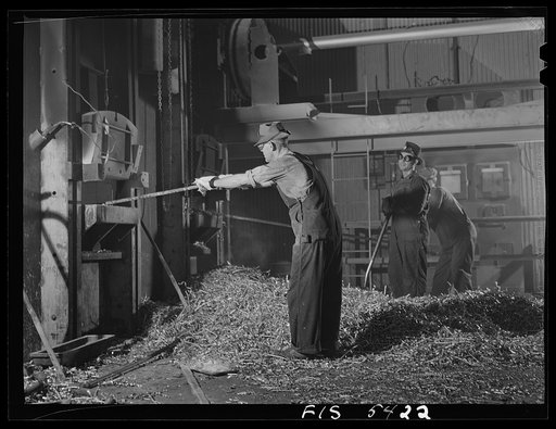Untitled photo, possibly related to: Sheffield, Alabama. Reynolds Alloys Company. Shavings and scrap are remelted here and cast into pigs