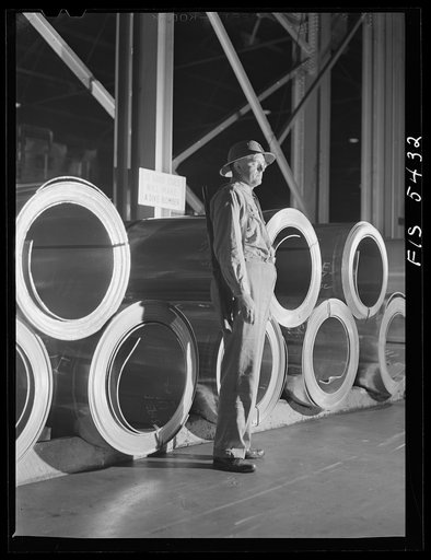 Untitled photo, possibly related to: Sheffield, Alabama. Reynolds Alloys Company. Rolls of Aluminum