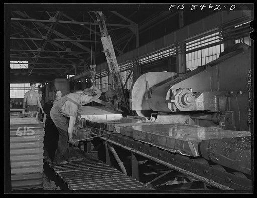 Sheffield, Alabama. Reynolds Alloys Company. Circular saw for cutting up the aluminum slabs
