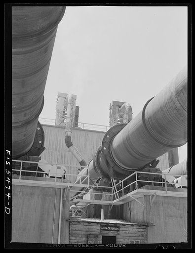 Sheffield, Alabama. Reynolds Metal Company. Drying kilns used in obtaining alumina from bauxite mixture