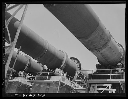 Sheffield, Alabama. Reynolds Metal Company. Drying kilns used in obtaining alumina from bauxite mixture