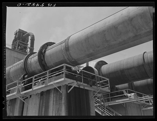 Untitled photo, possibly related to: Sheffield, Alabama. Reynolds Metal Company. Drying kilns used in obtaining alumina from bauxite mixture