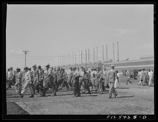 Untitled photo, possibly related to: Sheffield, Alabama. Reynolds Alloys Company. Workmen leaving the plant at the end of a day's shift