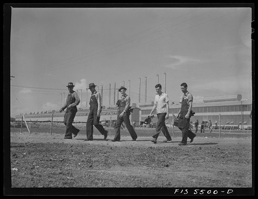Sheffield, Alabama. Reynolds Alloys Company. Workmen leaving the plant at the end of a day's shift