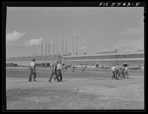 Untitled photo, possibly related to: Sheffield, Alabama. Reynolds Alloys Company. Workmen leaving the plant at the end of a day's shift