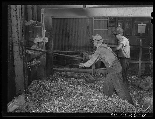 Untitled photo, possibly related to: Sheffield, Alabama. Reynolds Alloys Company. Shavings and scrap are remelted here and cast into pigs