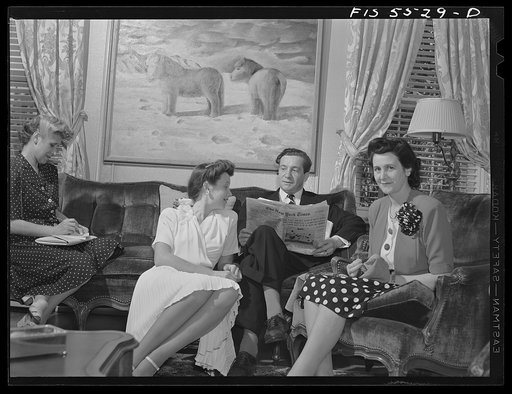 Untitled photo, possibly related to: Washington, D.C. The Icelandic legation. Margaret, Mr. Thors, and Mrs. Thors in their living room