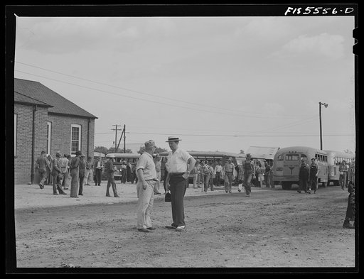 Sheffield, Alabama. Reynolds Alloys Company. The four o'clock shift coming in from busses