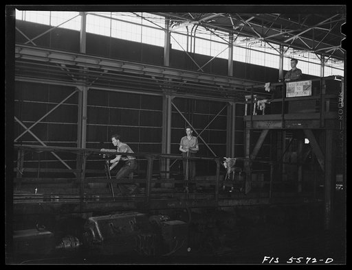 Sheffield, Alabama. Reynolds Alloys Company. On the tilt-table in the structural mill