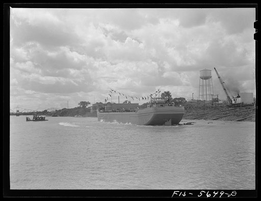 Ingalls Shipbuilding Company, Decatur, Alabama. Army barge just after launching
