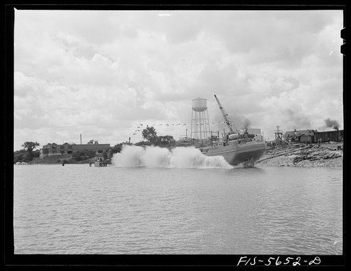 Ingalls Shipbuilding Company, Decatur, Alabama. Launching an Army barge