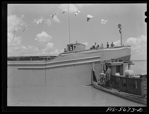 Ingalls Shipbuilding Company, Decatur, Alabama. Army barge just after launching