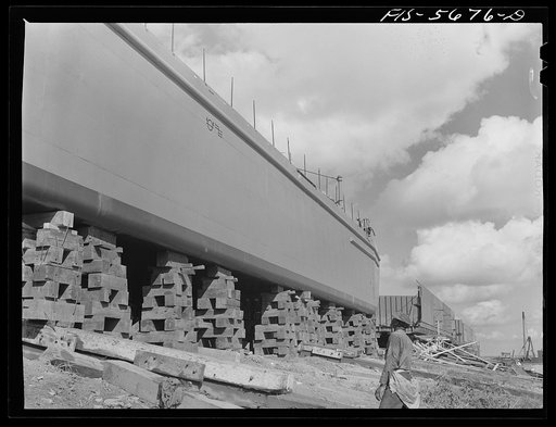 Ingalls Shipbuilding Company, Decatur, Alabama. Preparations for launching an Army barge