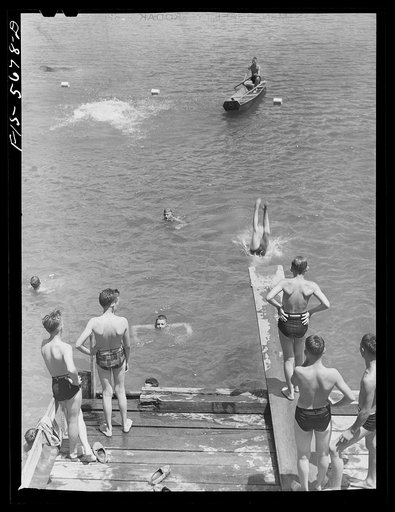 Boys swimming and boating at a Boy Scout camp. Florence (vicinity), Alabama.