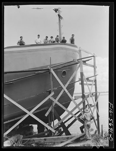 Ingalls Shipbuilding Company, Decatur, Alabama. Preparation for launching an Army barge