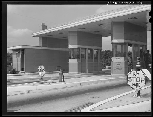 Untitled photo, possibly related to: Pennsylvania Turnpike, Pennsylvania. Toll booths