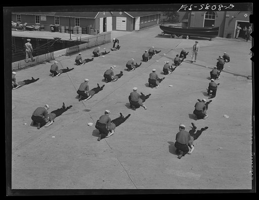 Untitled photo, possibly related to: Hoffman Island, merchant marine training center off Staten Island, New York. Class in artificial respiration
