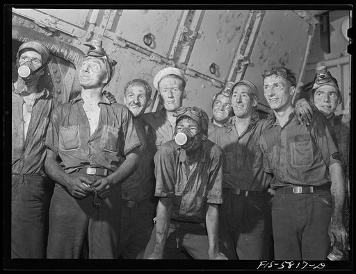 Hoffman Island, merchant marine training center off Staten Island, New York. Trainees aboard the training ship New York working in the boiler room