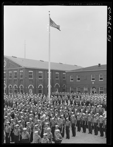 Hoffman Island, merchant marine training center off Staten Island. General muster of trainees at 8:45 a.m.