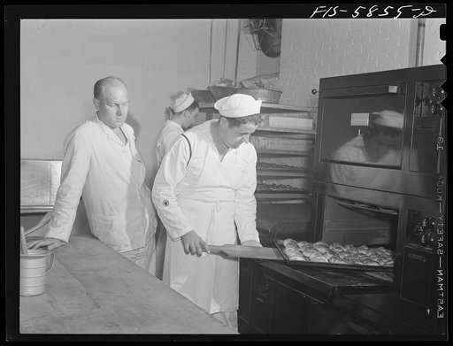 Hoffman Island, merchant marine training center off Staten Island, New York. Trainees for steward's rating learning how to bake