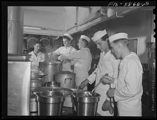 Hoffman Island, merchant marine training center off Staten Island, New York. Trainees for steward's rating learning how to bake