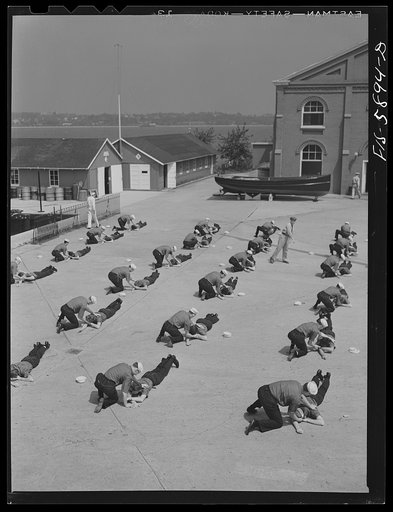 Hoffman Island, merchant marine training center off Staten Island, New York. Class in artificial respiration