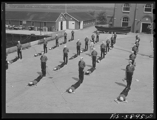 Hoffman Island, merchant marine training center off Staten Island, New York. Class in artificial respiration