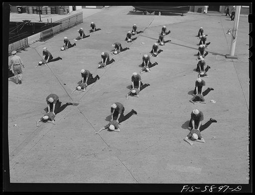 Hoffman Island, merchant marine training center off Staten Island, New York. Class in artificial respiration