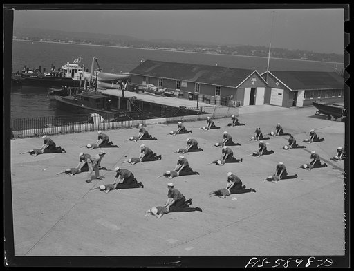 Hoffman Island, merchant marine training center off Staten Island, New York. Class in artificial respiration