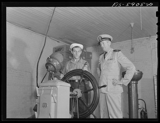 Hoffman Island, merchant marine training center off Staten Island, New York. Piloting class