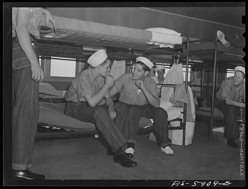 Hoffman Island, merchant marine training center off Staten Island, New York. Living quarters for trainees