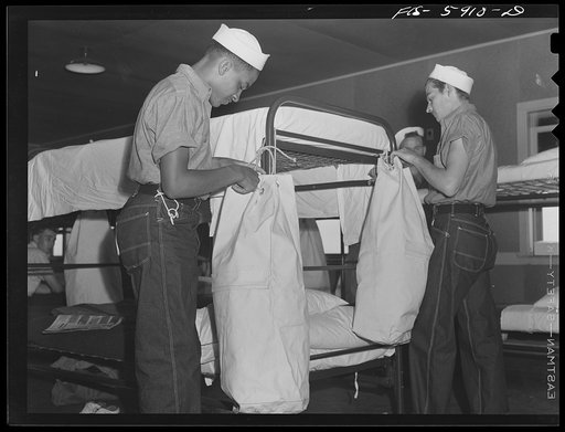 Hoffman Island, merchant marine training center off Staten Island, New York. Living quarters for trainees