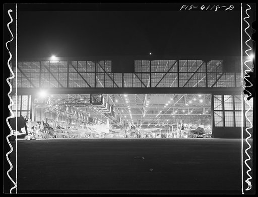 Untitled photo, possibly related to: Nashville, Tennessee. Night view of the final assembly. Vultee Aircraft Corporation plant
