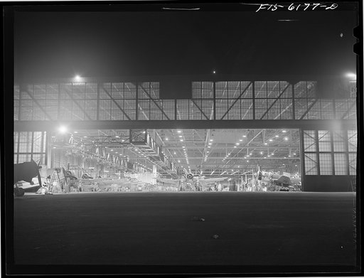 Nashville, Tennessee. Night view of the final assembly. Vultee Aircraft Corporation plant