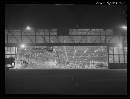 Nashville, Tennessee. Night view of the final assembly. Vultee Aircraft Corporation plant