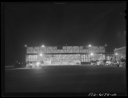 Nashville, Tennessee. Night view of the final assembly. Vultee Aircraft Corporation plant