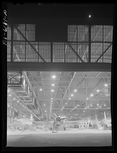 Nashville, Tennessee. Night view of the final assembly. Vultee Aircraft Corporation plant