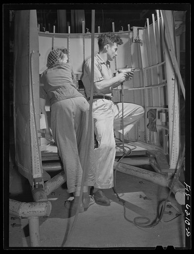 Nashville, Tennessee. Working on fuselage sectionat the Vultee plant. Vultee Aircraft Corporation plant