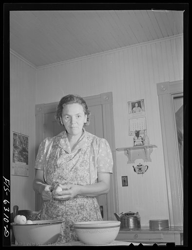 Untitled photo, possibly related to: Vernon County, Wisconsin. Mrs. Saugstad peeling apples for a pie
