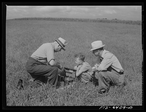Vernon County, Wisconsin. Saugstad and son Teddy watching the soil tester at work. Frequent tests of this kind maintain soil fertility