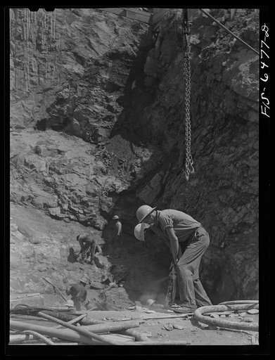 Fort Loudon [i.e., Loudoun] Dam, Tennessee (Tennessee Valley Authority (TVA)). Drillers at work
