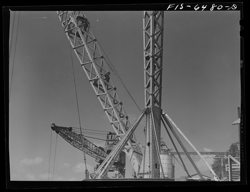 Untitled photo, possibly related to: Fort Loudon [i.e., Loudoun] Dam, Tennessee (Tennessee Valley Authority (TVA)). Derricks